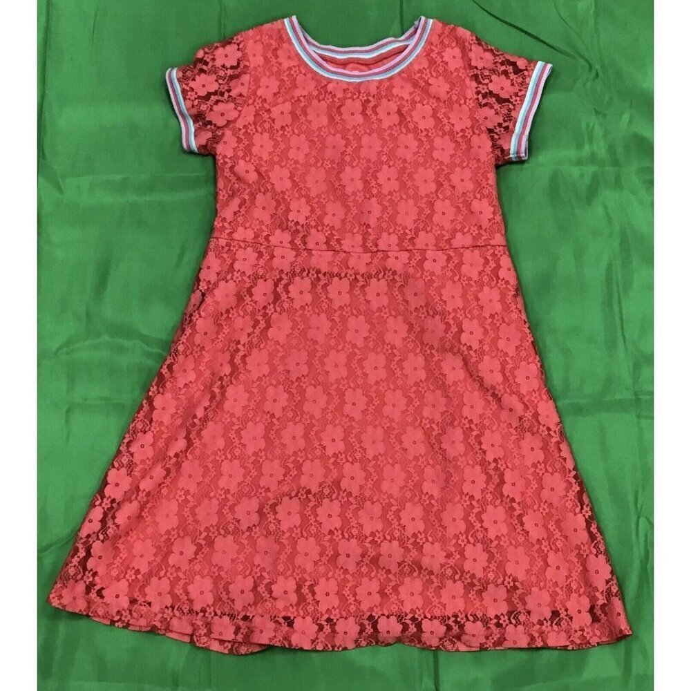 Wonder Nation Girls Rainbow Trim Lace Dress Size Large (10-12) Coral Punch